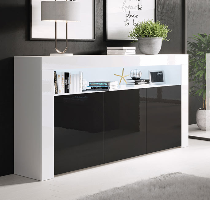 Sideboard Modell Aker - Weiß und Schwarz